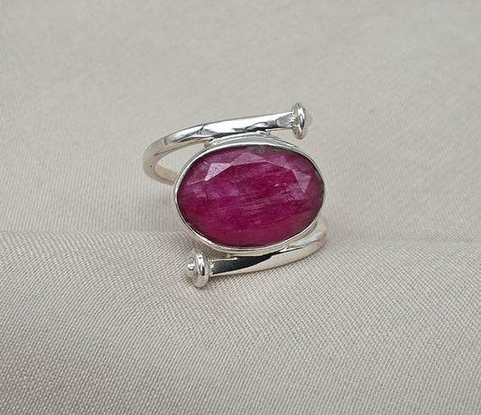 Natural Ruby Ring: Handmade 925 Sterling Silver Boho Statement Ring July Birthstone