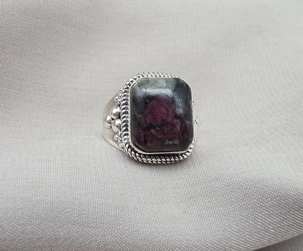 Eudialyte Ring 925 Sterling Silver Boho Statement Ring Gift for Her Crystal Healing Jewelry