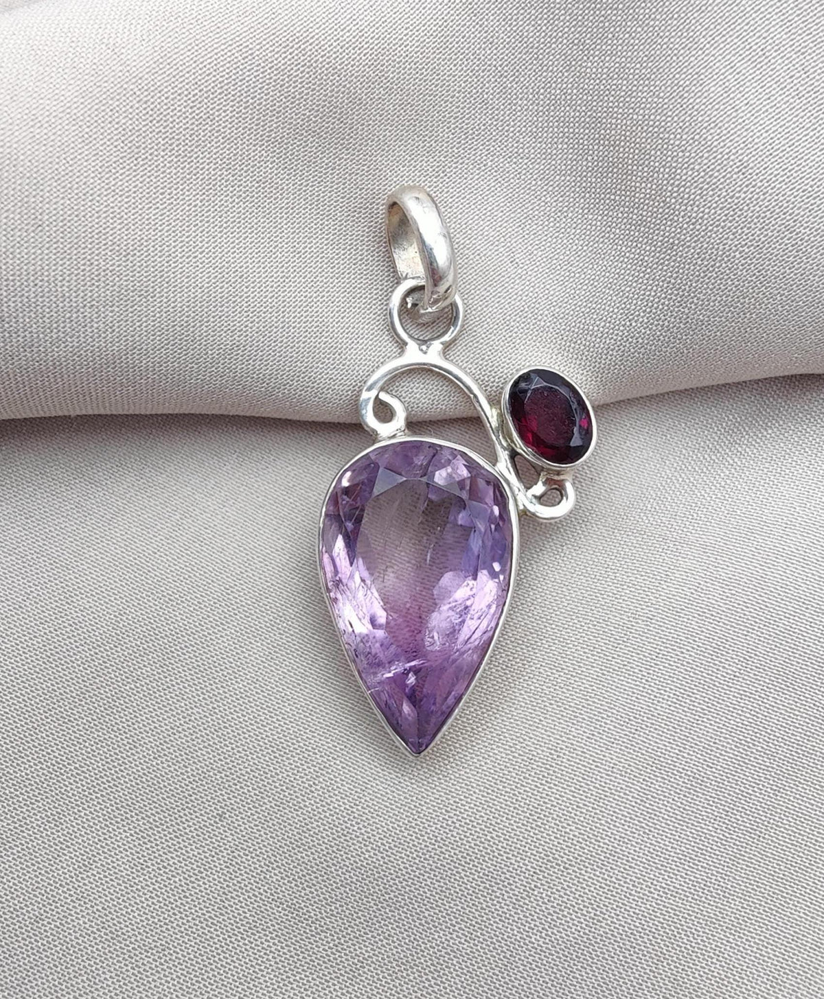 Amethyst Garnet Pendant: Teardrop Sterling Silver Gemstone Jewelry
