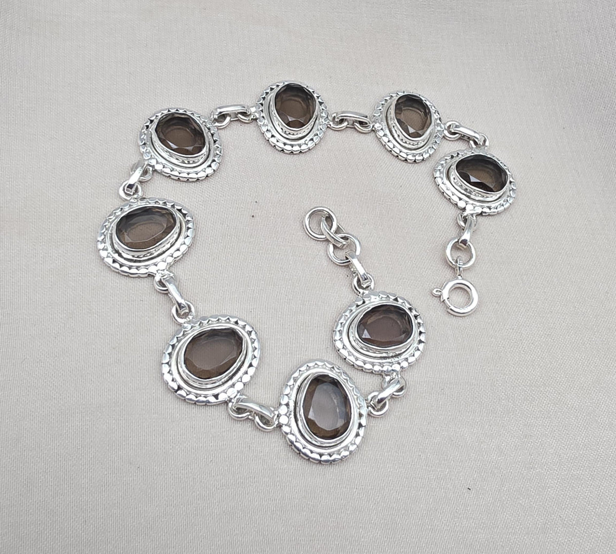 925 Sterling Silver Smoky Quartz Bracelet Natural Brown Oval Gemstone Handmade Jewelry