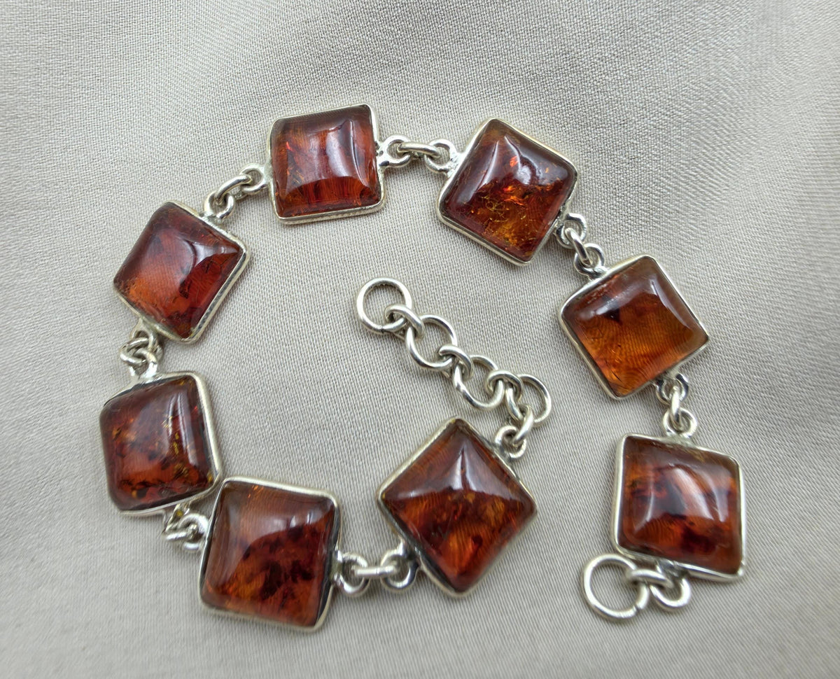 925 Sterling Silver Cognac Amber Bracelet Handmade Gemstone Jewelry Gift for Women