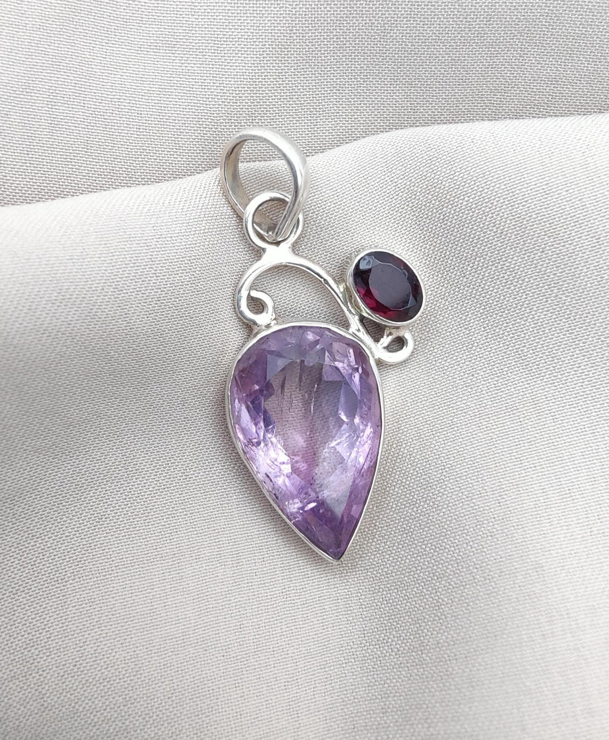 Amethyst Garnet Pendant: Teardrop Sterling Silver Gemstone Jewelry