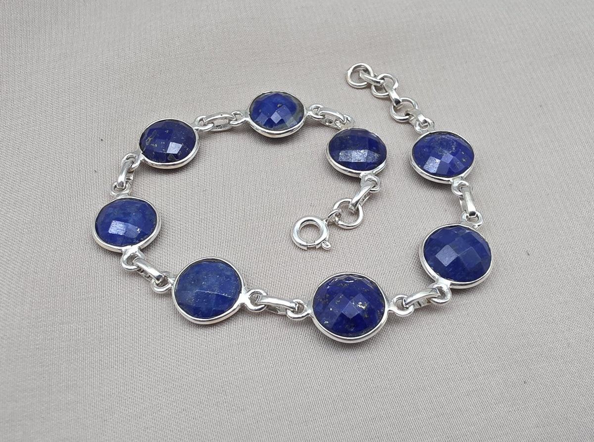 Natural Lapis Lazuli Bracelet 925 Sterling Silver December Birthstone