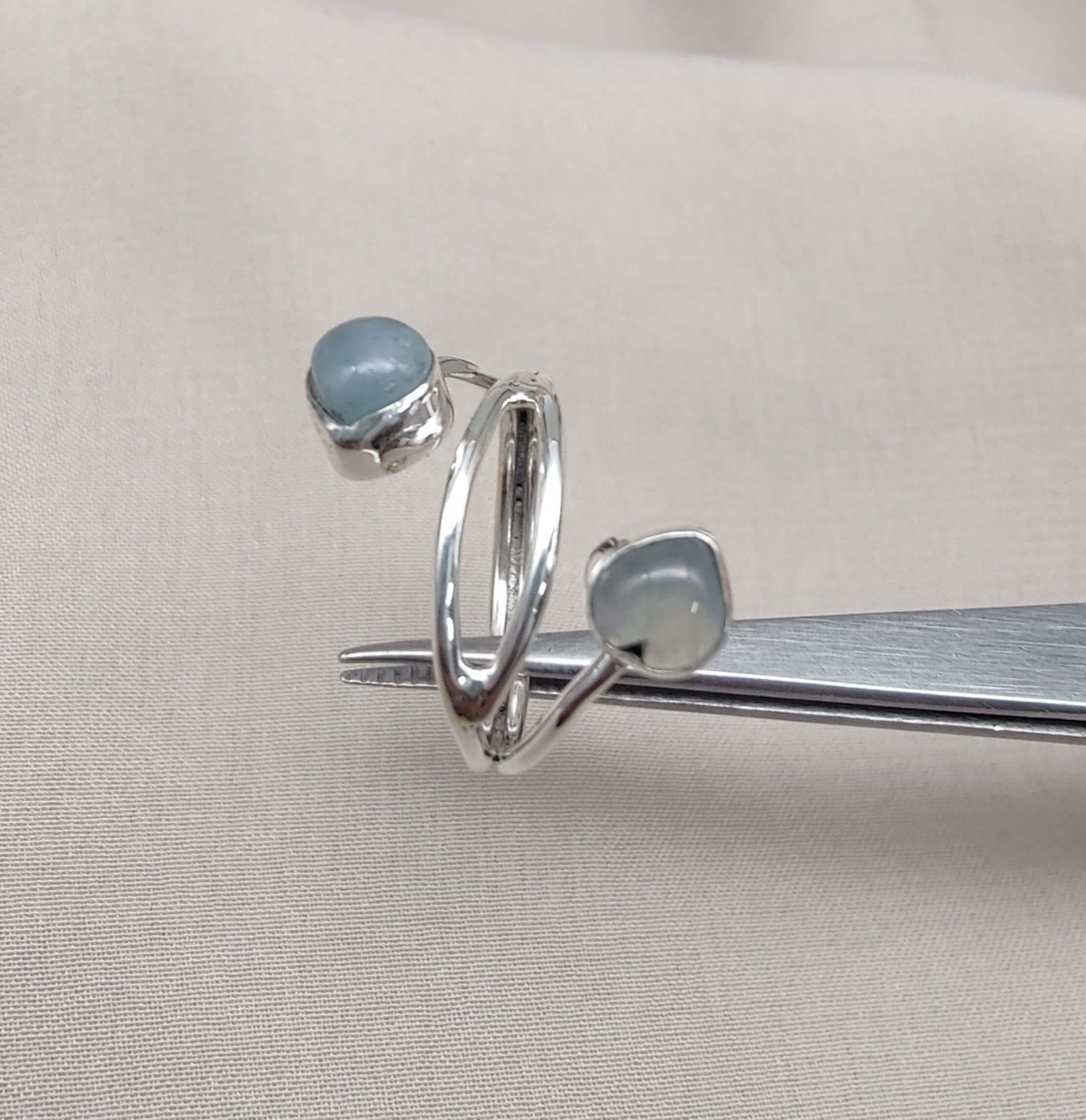 Aqua Milky Quartz 925 Sterling Silver Ring: Adjustable Open Wrap Design
