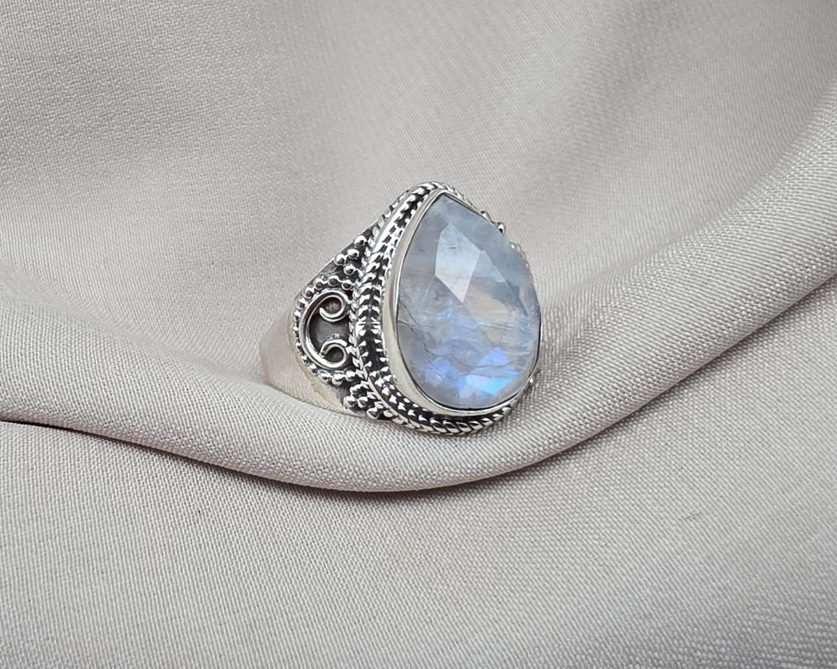 Rainbow Moonstone Ring 925 Sterling Silver Pear Shape Statement Ring June Birthstone Jewelry