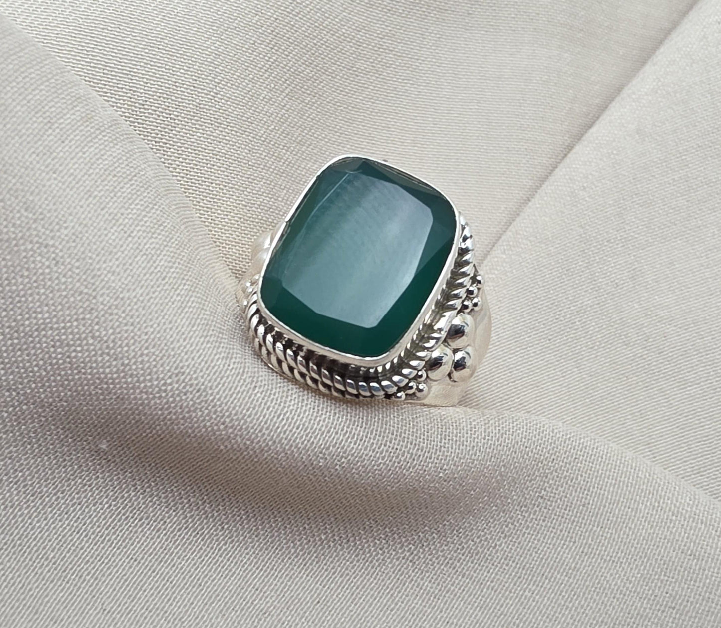 Green Onyx 925 Sterling Silver Ring May Birthstone Statement Ring Handmade Boho Jewelry