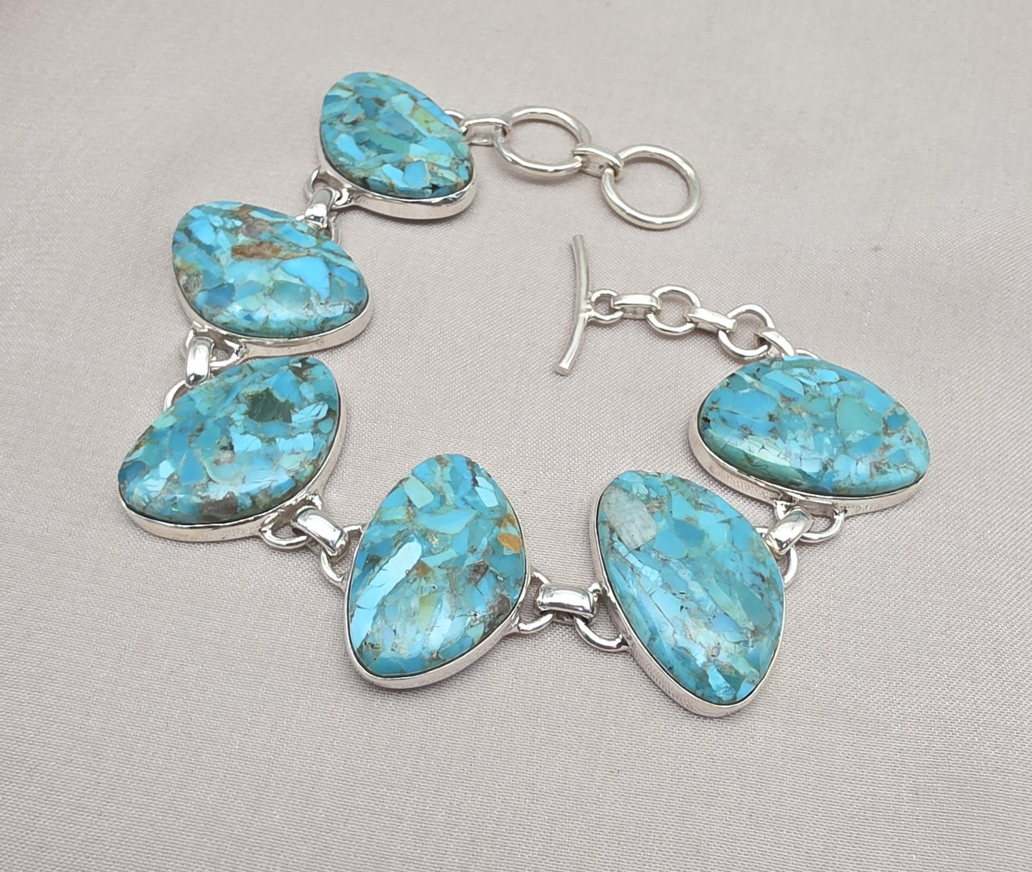 Turquoise Bracelet 925 Silver Blue Statement Gemstone Jewelry Gift for Her