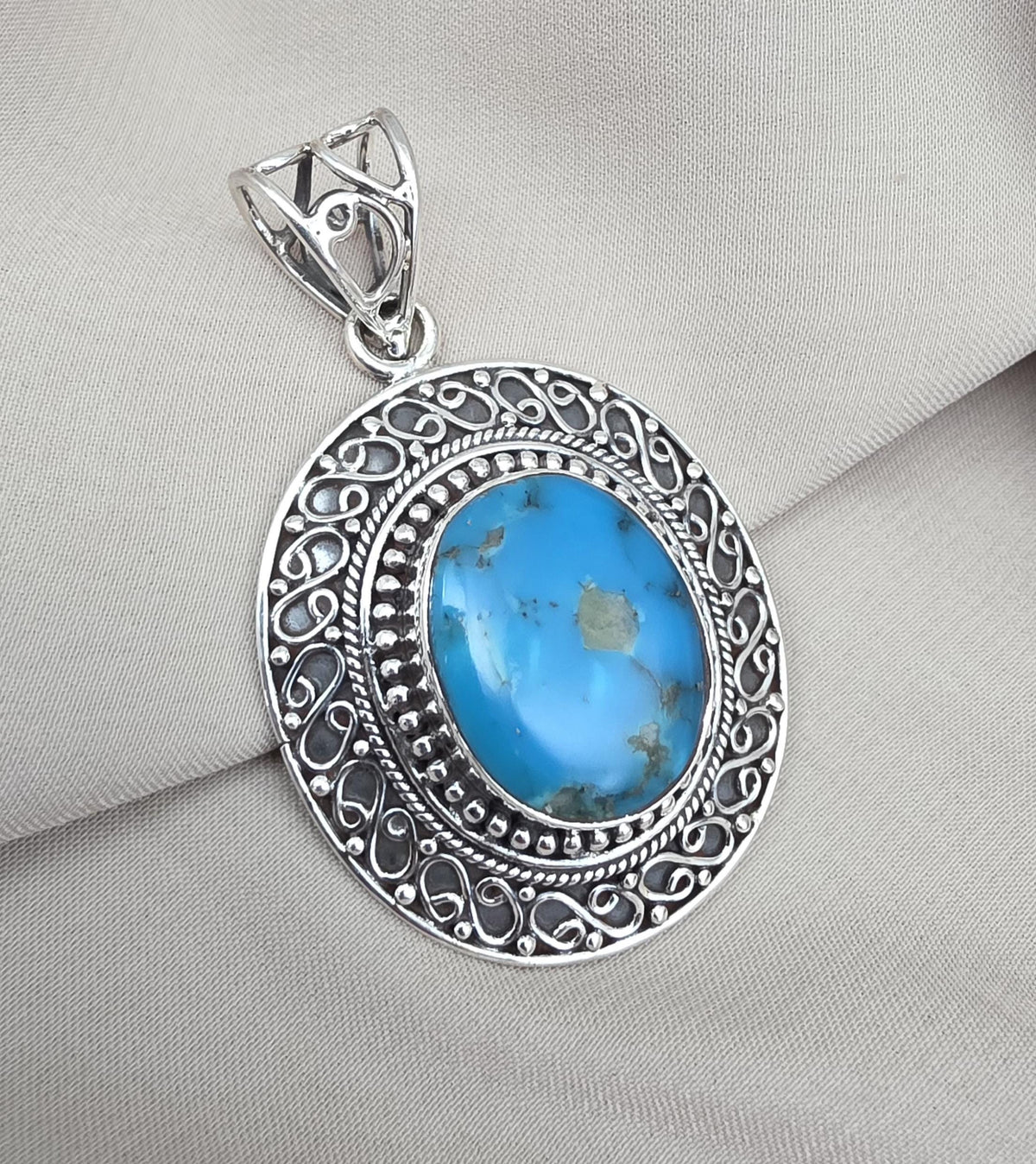 American Turquoise Silver Pendant 925 Sterling Silver Oval Cabochon Handmade Gemstone Jewelry