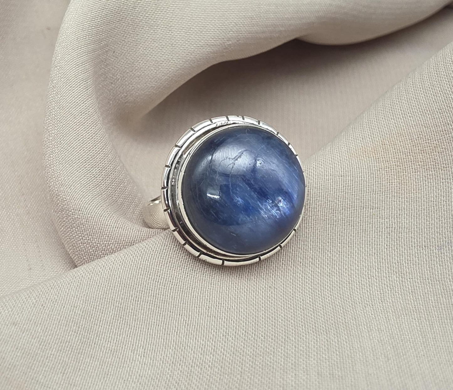 Handmade Teardrop Kyanite Sterling Silver Ring: Boho Filigree