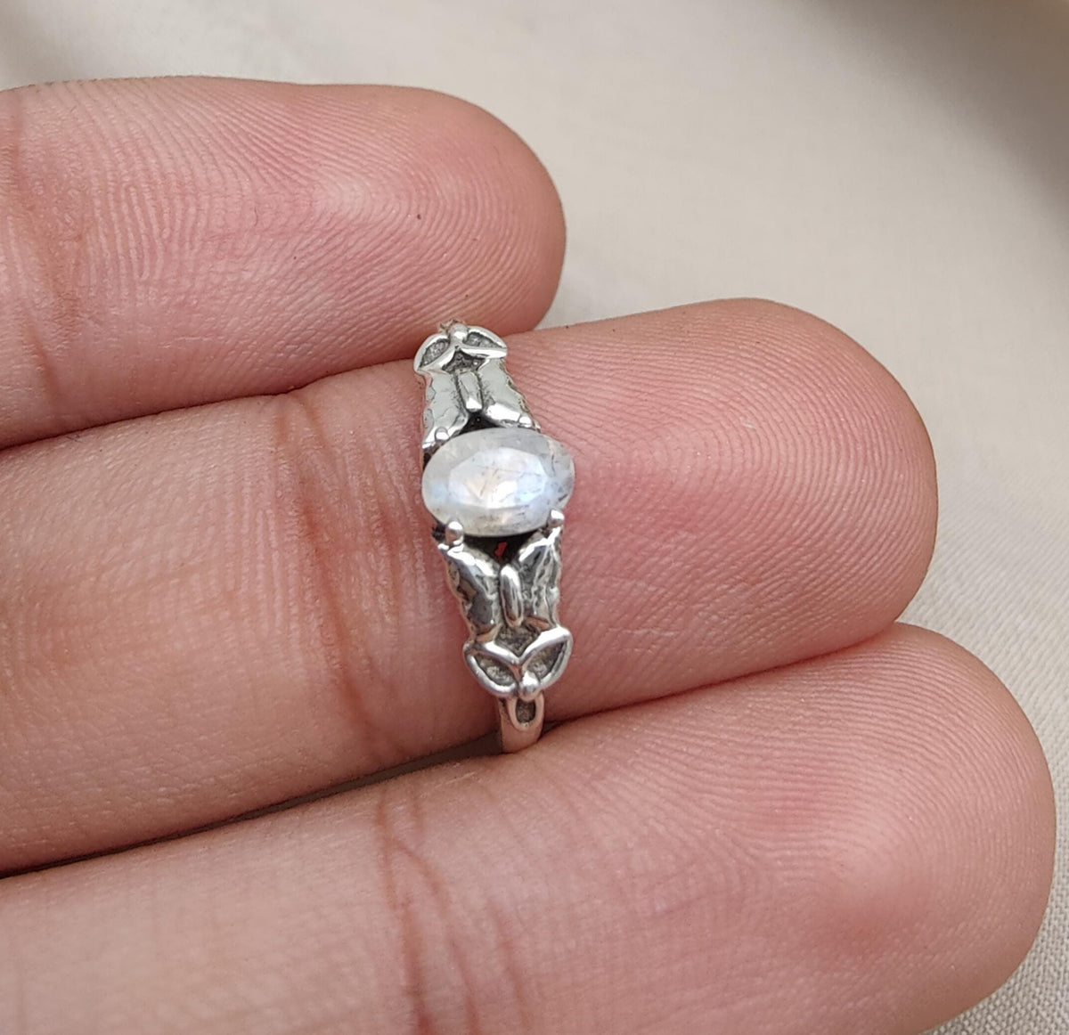 Rainbow Moonstone Goddess Ring: 925 Sterling Silver, Boho Spiritual Jewelry