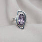 Amethyst Sterling Silver Ring: Modern Abstract Design, February Birthstone