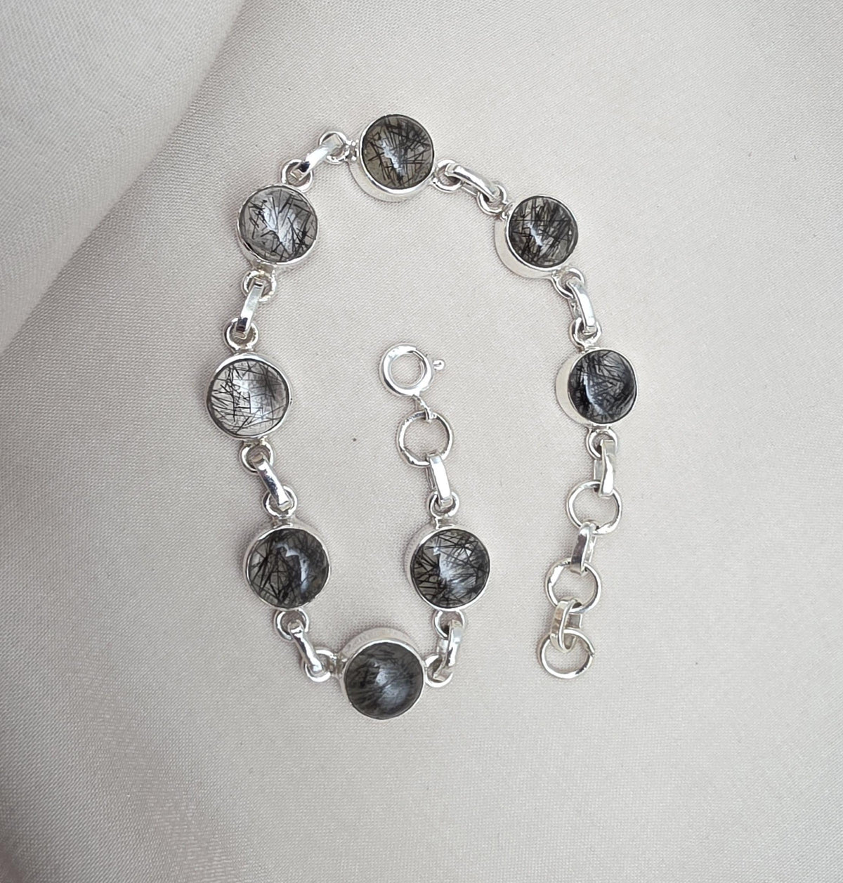 Black Rutile Quartz 925 Sterling Silver Bracelet Natural Handmade