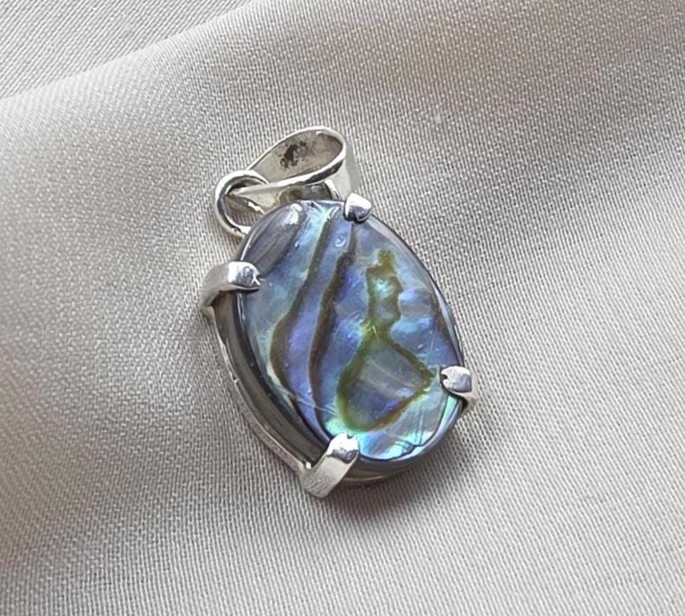 925 Sterling Silver Abalone Shell Pendant, Natural Iridescent Shell Necklace, Oval Abalone Gemstone Jewelry, Ocean Inspired Gift for Women