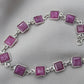 925 Sterling Silver Pink Ruby Bracelet Square Cut Gemstone Link Bracelet Gift for Her