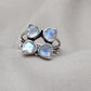 Rainbow Moonstone Floral Cluster Ring: Handmade 925 Sterling Silver