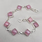 925 Sterling Silver Rhodochrosite Bracelet Pink Gemstone Square Link Bracelet Gift for Her
