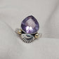 Amethyst Teardrop Ring: 925 Sterling Silver, Gold Shell Motif