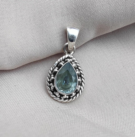 Sterling Silver Blue Topaz Pendant Necklace: December Birthstone Gift