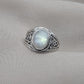 Rainbow Moonstone Ring: Oxidized 925 Sterling Silver, Boho Floral Design