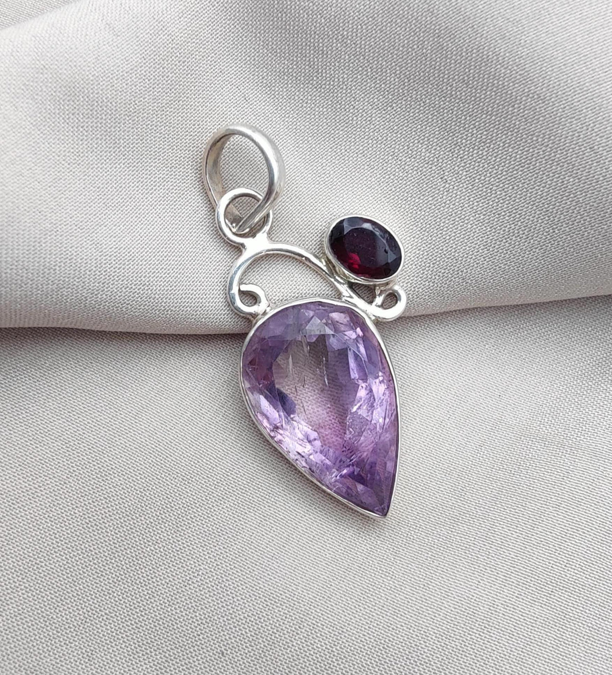 Amethyst Garnet Pendant: Teardrop Sterling Silver Gemstone Jewelry