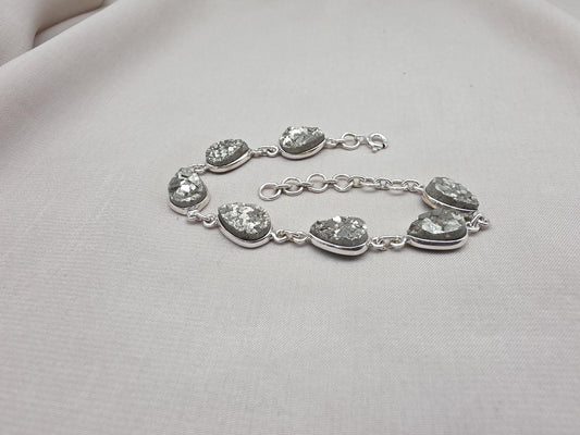 925 Sterling Silver Pyrite Druzy Bracelet Sparkling Gemstone Statement Jewelry Gift for Her