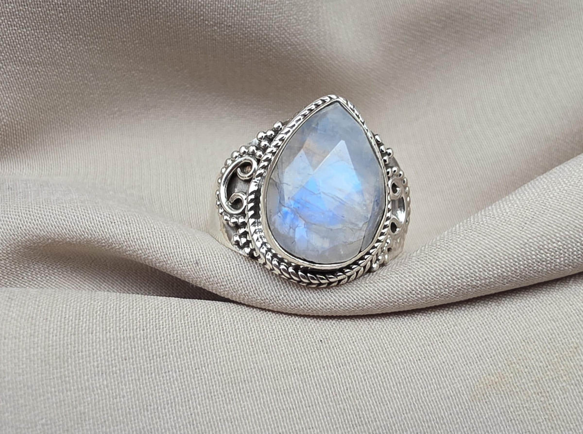 Rainbow Moonstone Ring 925 Sterling Silver Pear Shape Statement Ring June Birthstone Jewelry