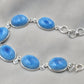 925 Sterling Silver Larimar Bracelet Natural Blue Gemstone Oval Link Jewelry