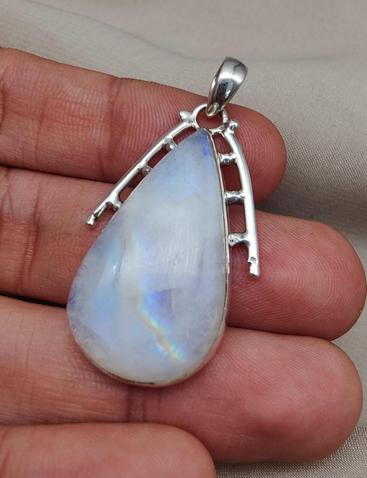 Rainbow Moonstone Pendant | 925 Sterling Silver Teardrop Necklace | June Birthstone | Intuition & Healing Crystal Jewelry