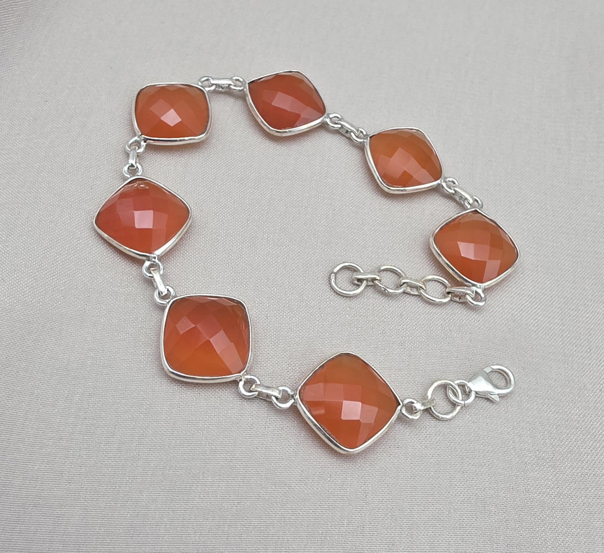 Sterling Silver Carnelian Bracelet, Faceted Gemstone Handmade Jewelry