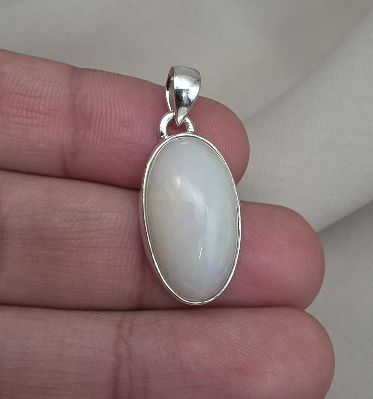 Natural White Opal Cabochon Pendant 925 Sterling Silver Handmade Oval Gemstone Jewelry Gifts