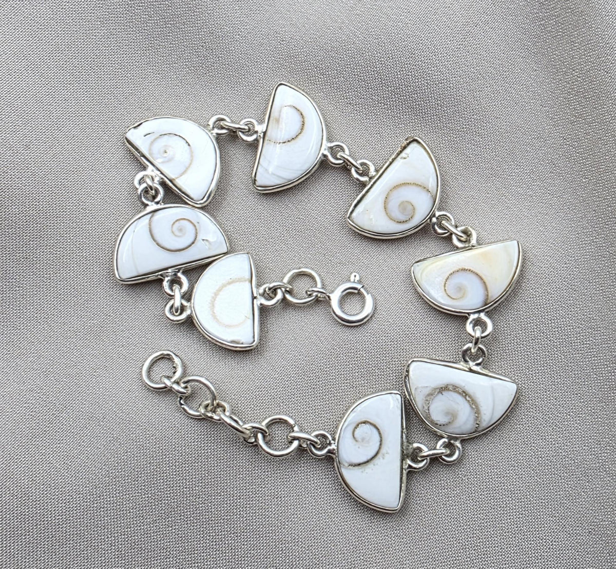 925 Sterling Silver Shiva Eye Shell Bracelet Link Bracelet Gemstone Jewelry Gift for Her