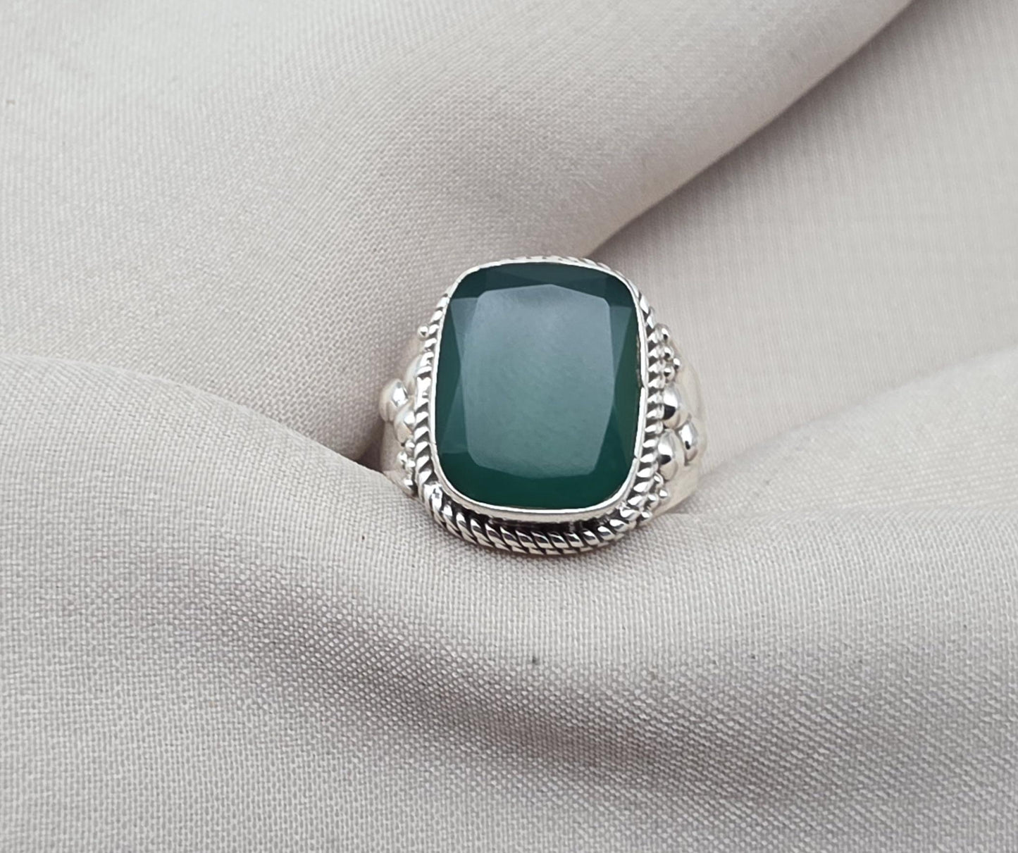 Green Onyx 925 Sterling Silver Ring May Birthstone Statement Ring Handmade Boho Jewelry