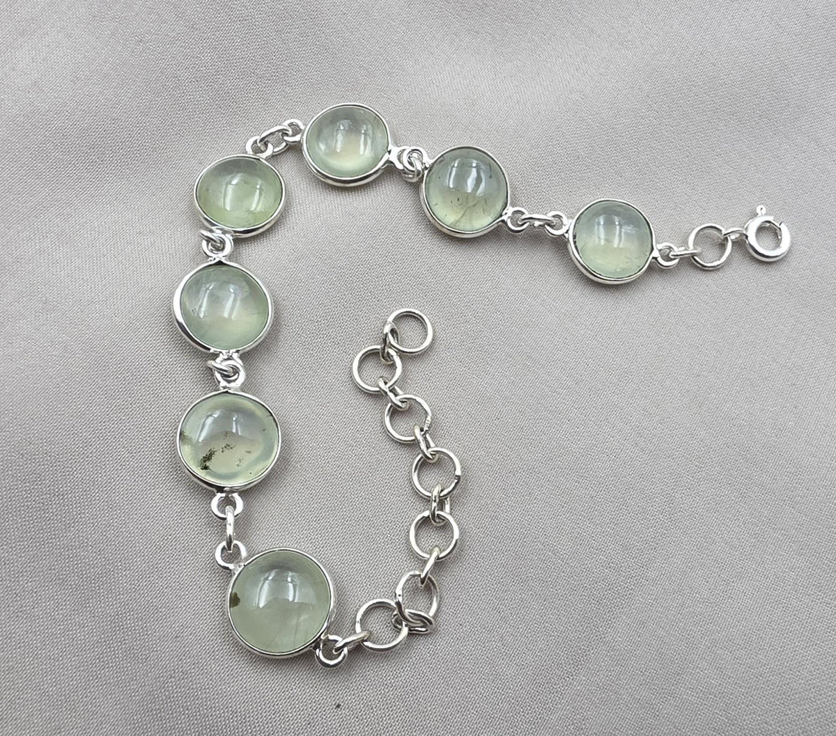 925 Sterling Silver Prehnite Cabochon Link Bracelet Handmade Gemstone Jewelry Gift for Her
