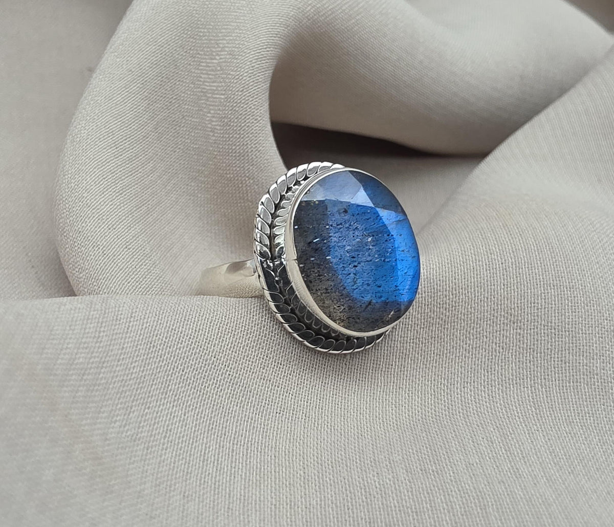 Labradorite Ring 925 Sterling Silver Blue Flash Gemstone Boho Statement Jewelry Gift For Her