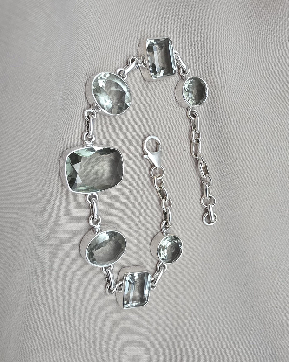 925 Sterling Silver Green Amethyst Bracelet Multi Shape Gemstone Elegant Statement Bracelet for Women