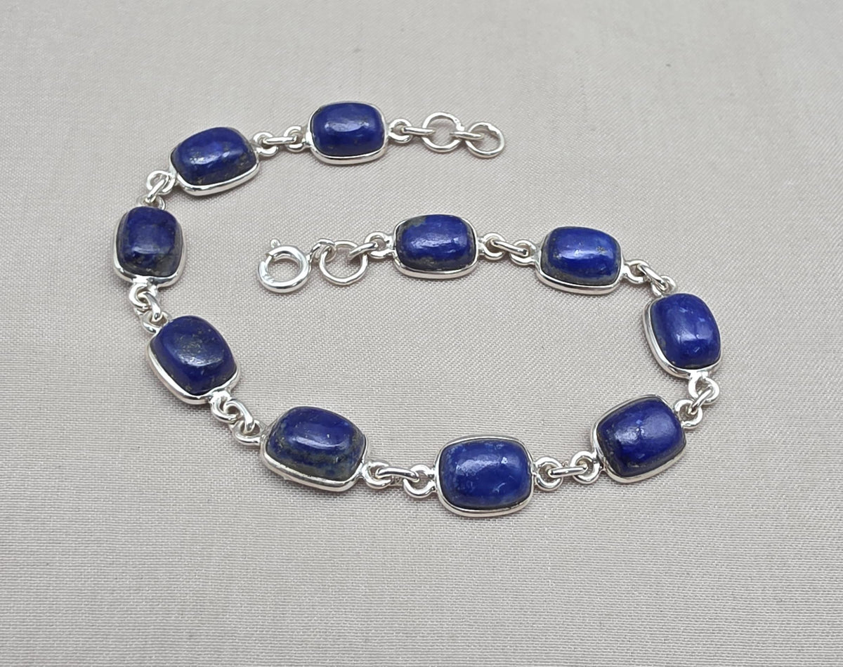 Lapis Lazuli Bracelet 925 Silver Blue Gemstone Jewelry Gift for Her Handmade Statement Bracelet