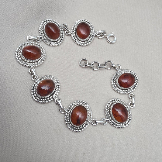 Amber 925 Sterling Silver Bracelet Oval Cabochon Adjustable Bracelet Handmade Gemstone Gift for Her