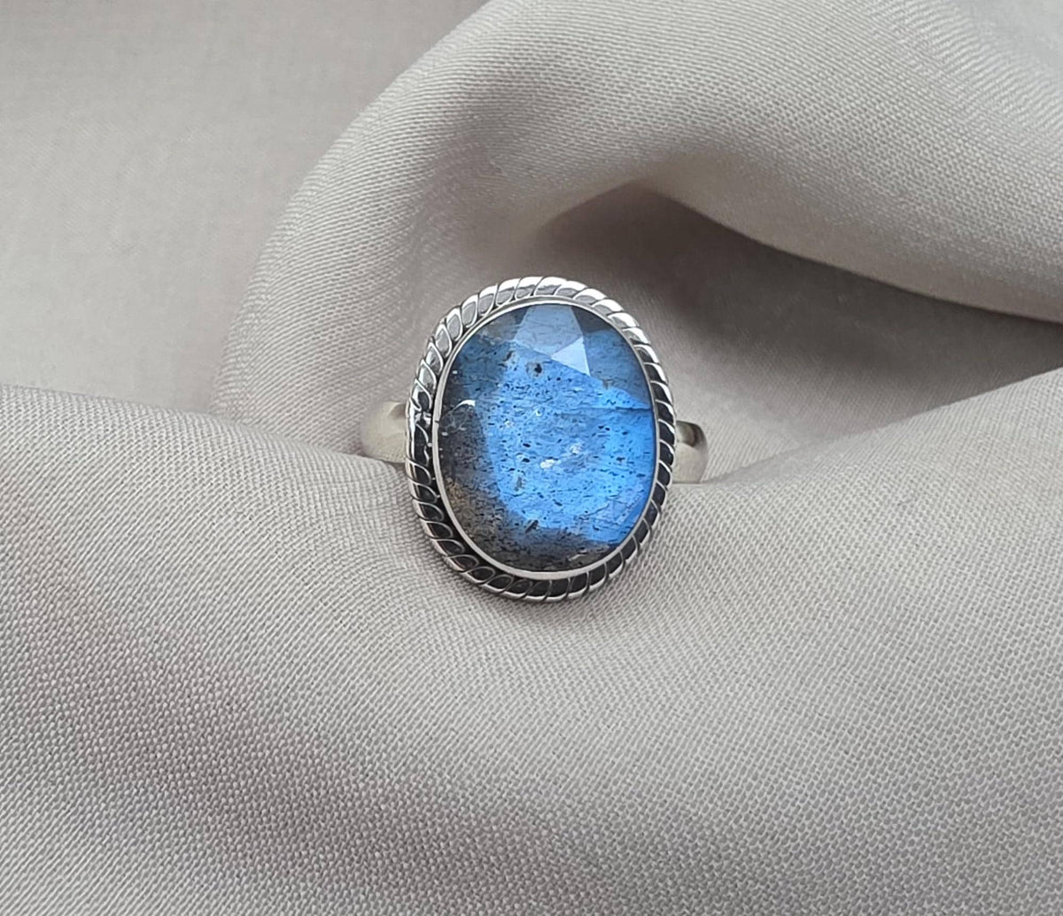 Labradorite Ring 925 Sterling Silver Blue Flash Gemstone Boho Statement Jewelry Gift For Her