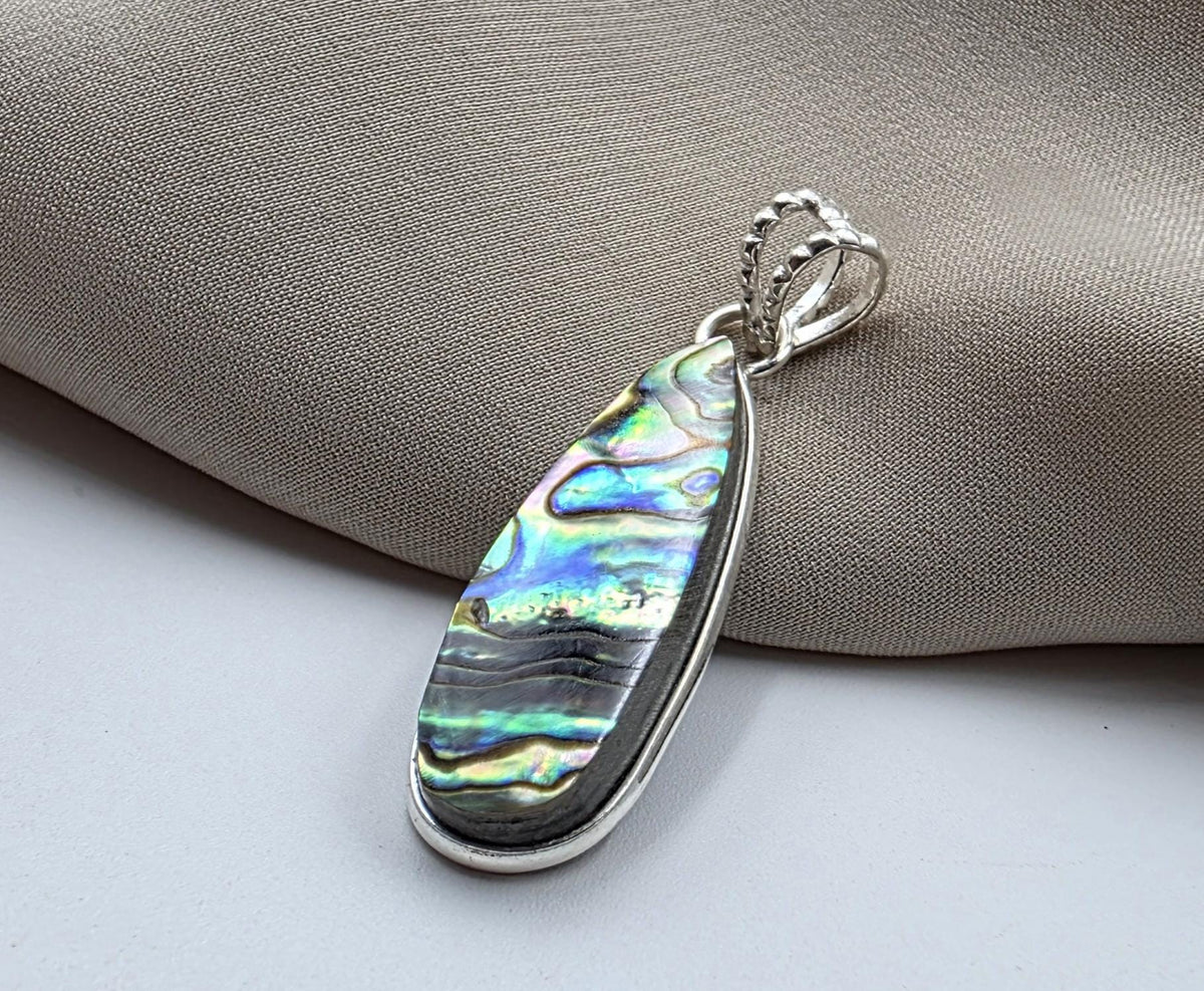925 Sterling Silver Abalone Shell Teardrop Pendant Natural Pendant Handmade Jewelry