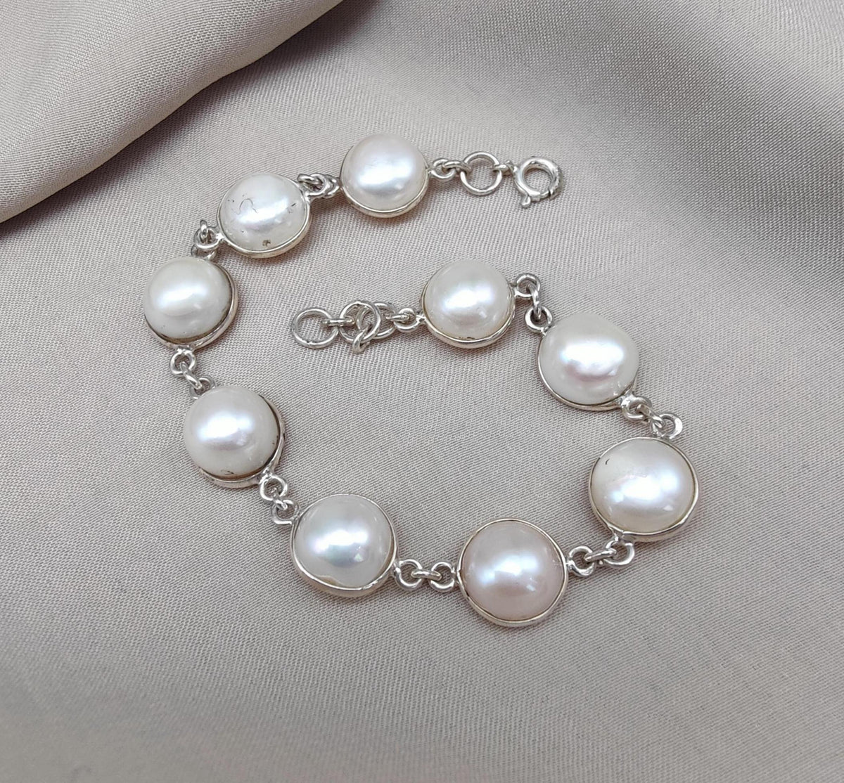 Mother of Pearl 925 Sterling Silver Bracelet: Bezel Set Gemstone Jewelry