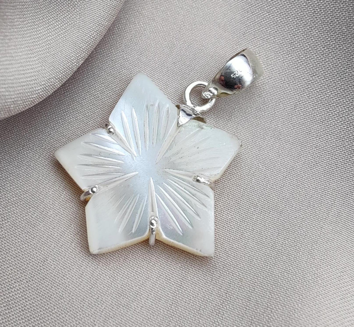 Mother of Pearl Star Pendant: 925 Sterling Silver Boho Necklace