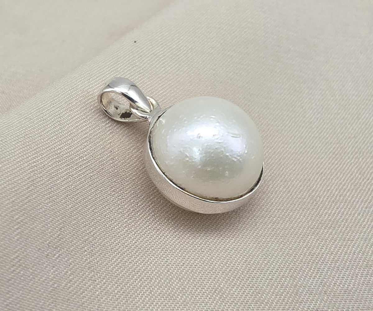 Pearl Pendant 925 Sterling Silver Oval Dome Natural Gemstone Minimal Pendant Handmade Jewelry Gift