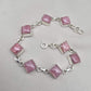 925 Sterling Silver Rhodochrosite Bracelet Pink Gemstone Square Link Bracelet Gift for Her