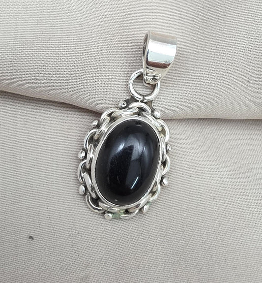 Black Onyx 925 Sterling Silver Pendant: Boho Protection Handmade Jewelry