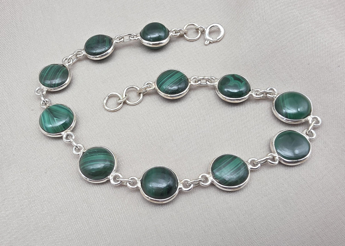 Natural Malachite Bracelet 925 Silver Green Stone Bracelet Protection Healing Jewelry