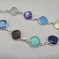 925 Sterling Silver Multi Stone Bracelet Natural Gemstone Cushion Link Jewelry