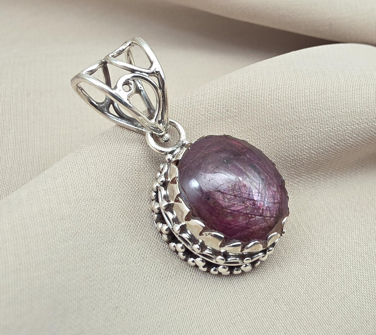 Natural Ruby Star Pendant Genuine Asteriated Ruby Cabochon Handmade 925 Sterling Silver Jewelry