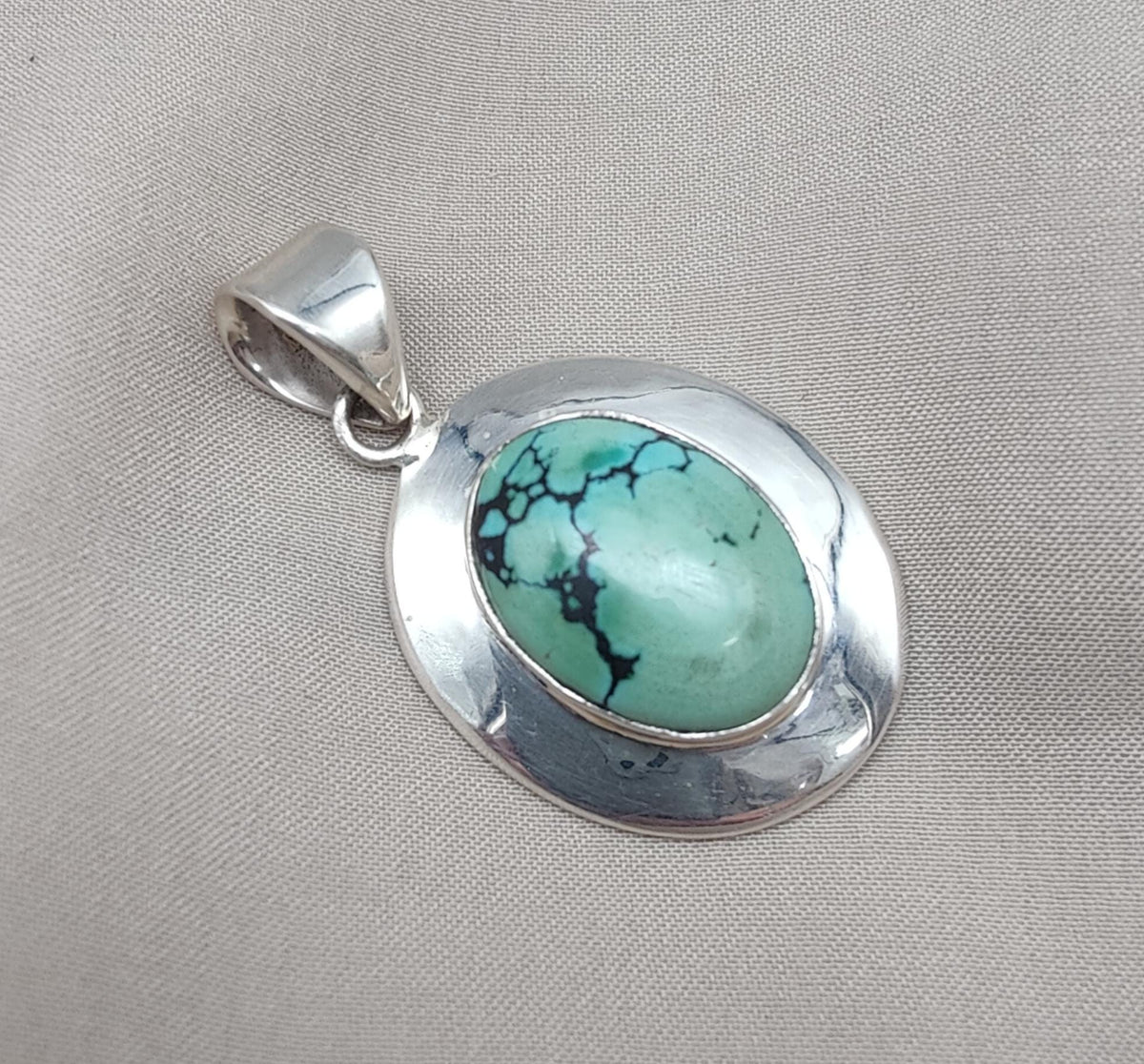Tibetan Turquoise Pendant: Sterling Silver Boho Necklace, Handmade