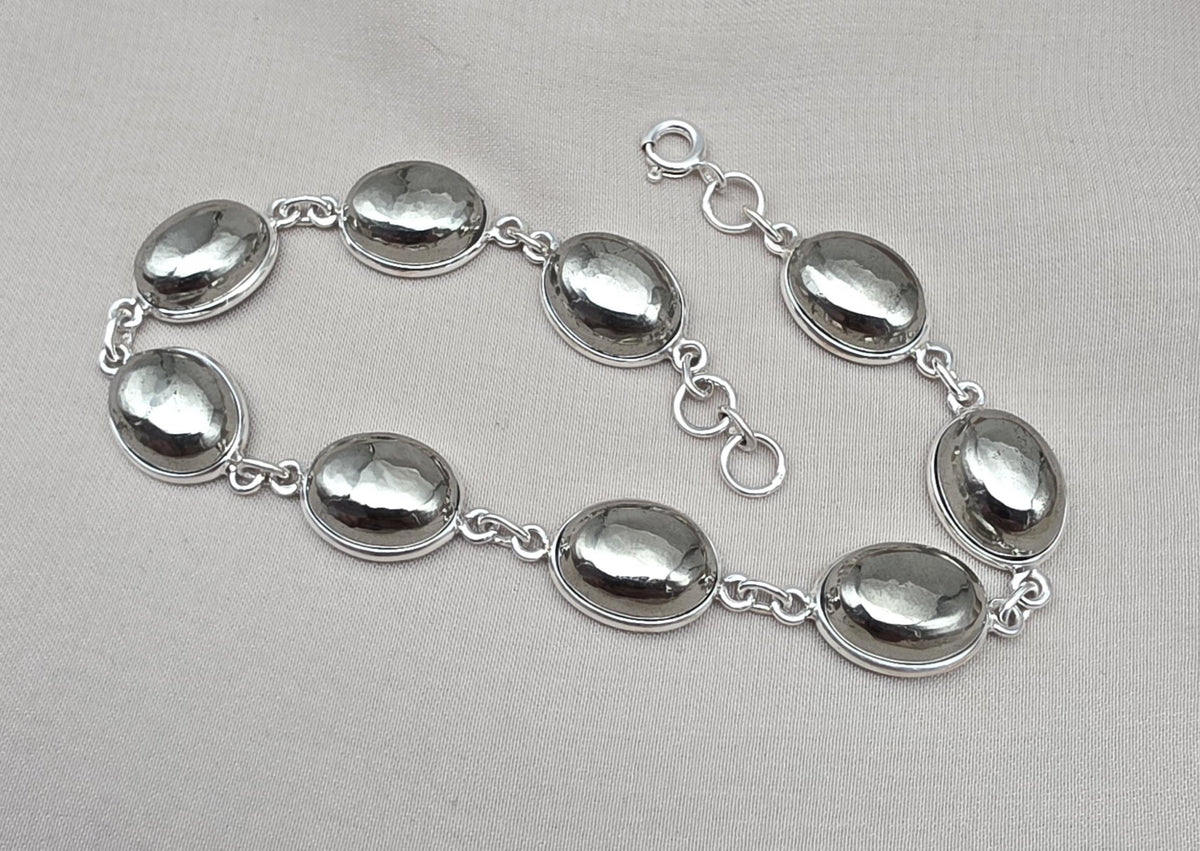 925 Sterling Silver Pyrite Bracelet Minimal Oval Link Handmade Jewelry