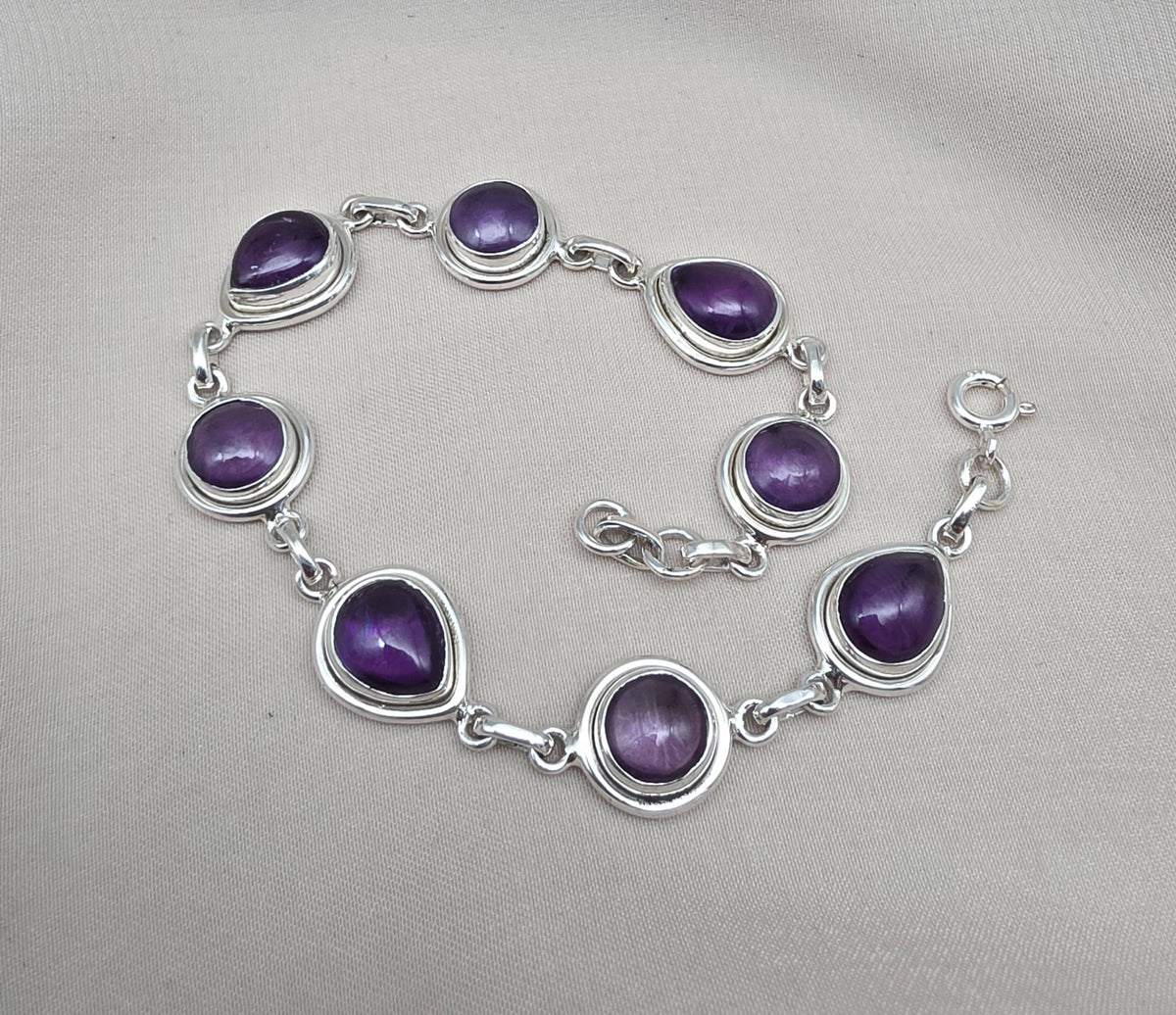 Amethyst 925 Sterling Silver Bracelet Natural Purple Gemstone Handmade
